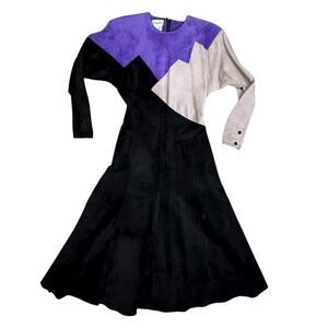 Vintage 80s suede leather dolman sleeved dress size 6
